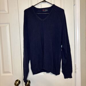 Isle of Cotton XL Navy Blue V-Neck Sweater Vintage Minimalist Knit Pullover
